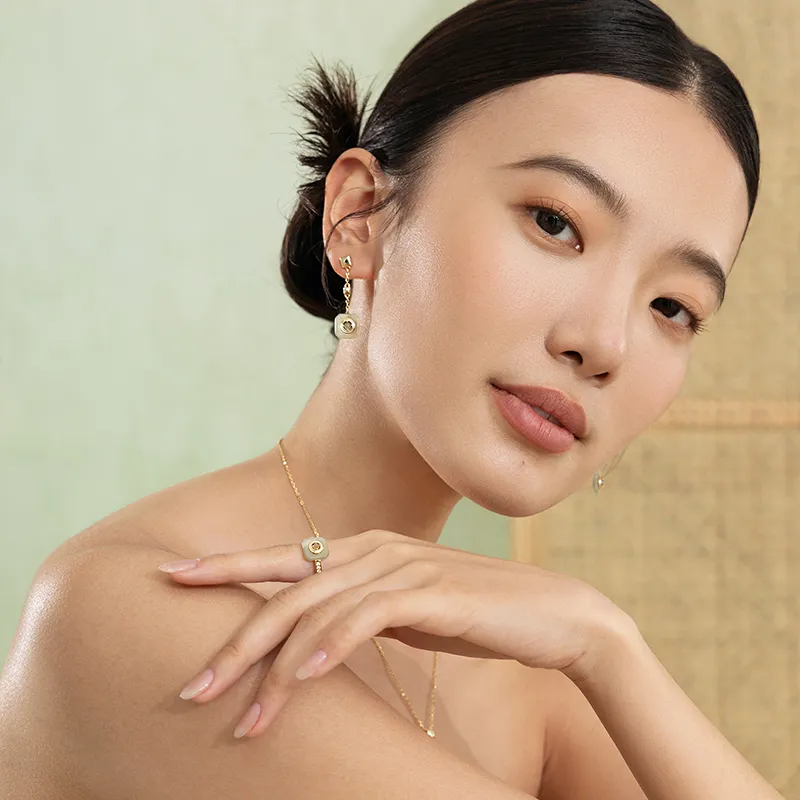 Gongzhu Earrings Green Jade Women's-3