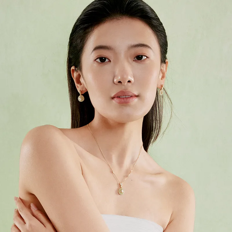 Gongzhu Earrings Green Jade Women's-3