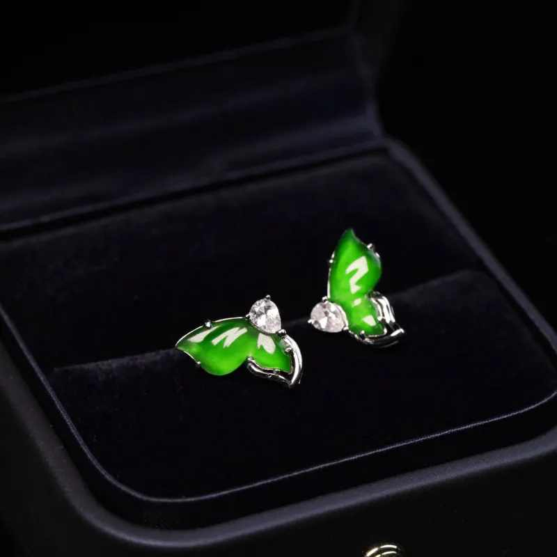GUANFEI Ice Glutinous Jadeite Stud Earrings Women's-5