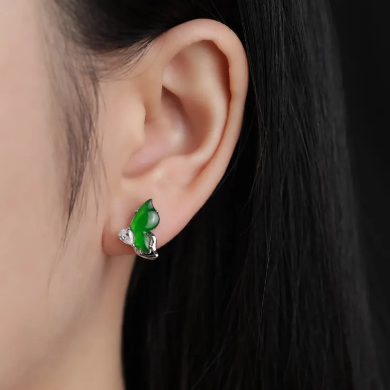 GUANFEI Ice Glutinous Jadeite Stud Earrings Women's-1