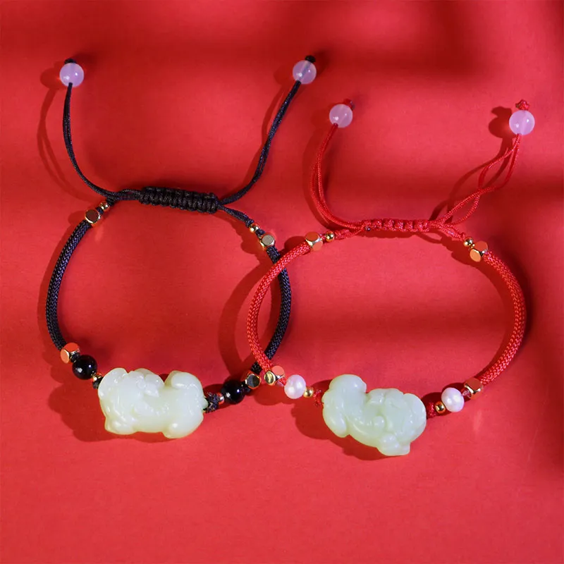 GUANFEI Bracelets Pale Greenish White Jade Unisex-6