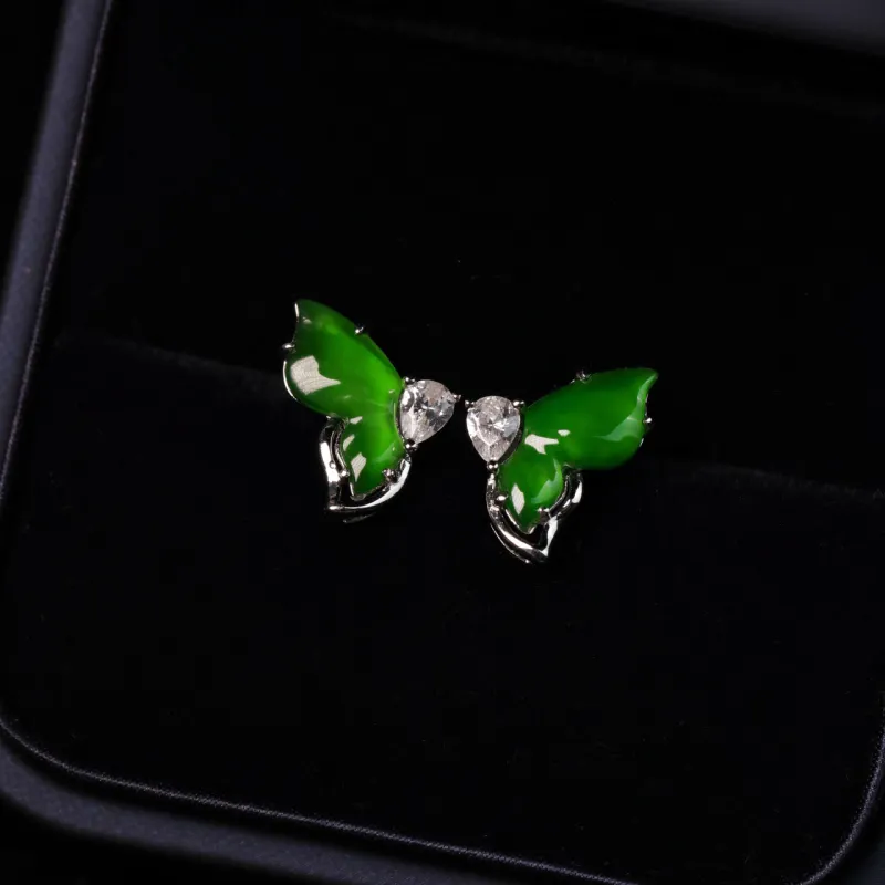 GUANFEI Ice Glutinous Jadeite Stud Earrings Women's-3