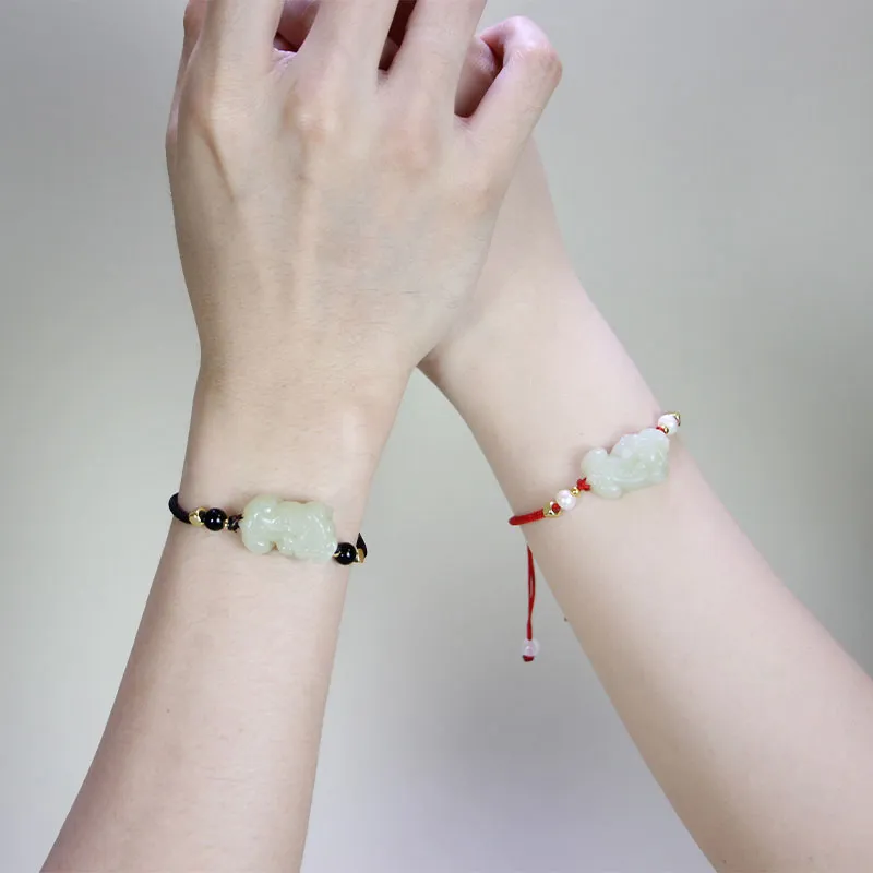 GUANFEI Bracelets Pale Greenish White Jade Unisex-5