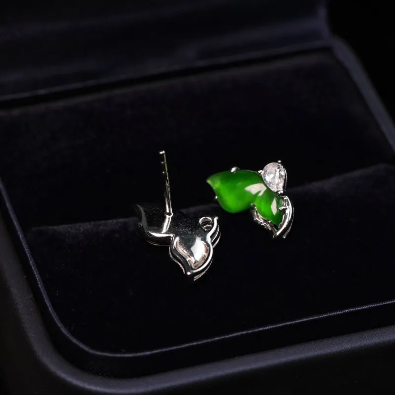 GUANFEI Ice Glutinous Jadeite Stud Earrings Women's-4