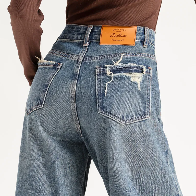 FAWENXIANGZI Jeans Women's Vintage Blue-6
