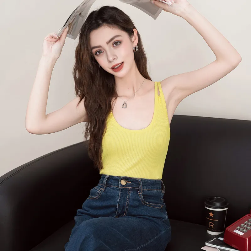 FAWENXIANGZI Tank Tops Women's Yellow-1
