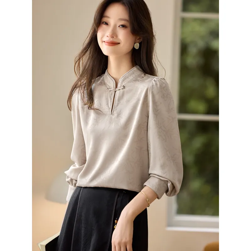 Mo Han Yi Mei Shirts Women's Beige Apricot-1