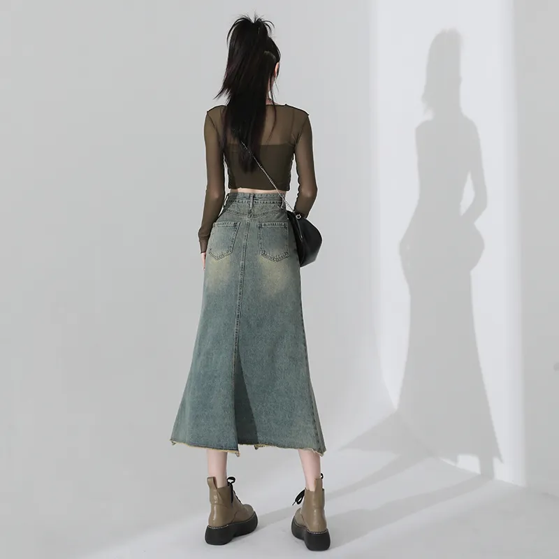 YINLEI Denim Long Skirt Women's-5