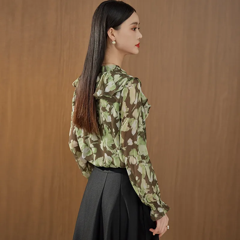 Hang Yi Court Shirt Women's Green Floral-7