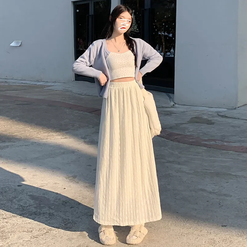 YINLEI Knit Long Skirts Women's Apricot-1