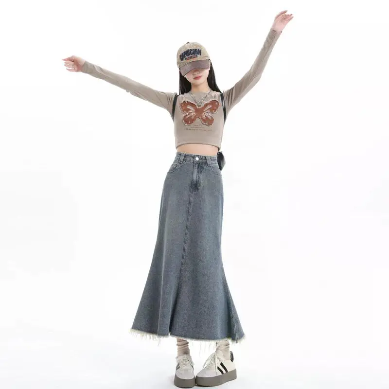 YINLEI Denim Long Skirt Women's-1