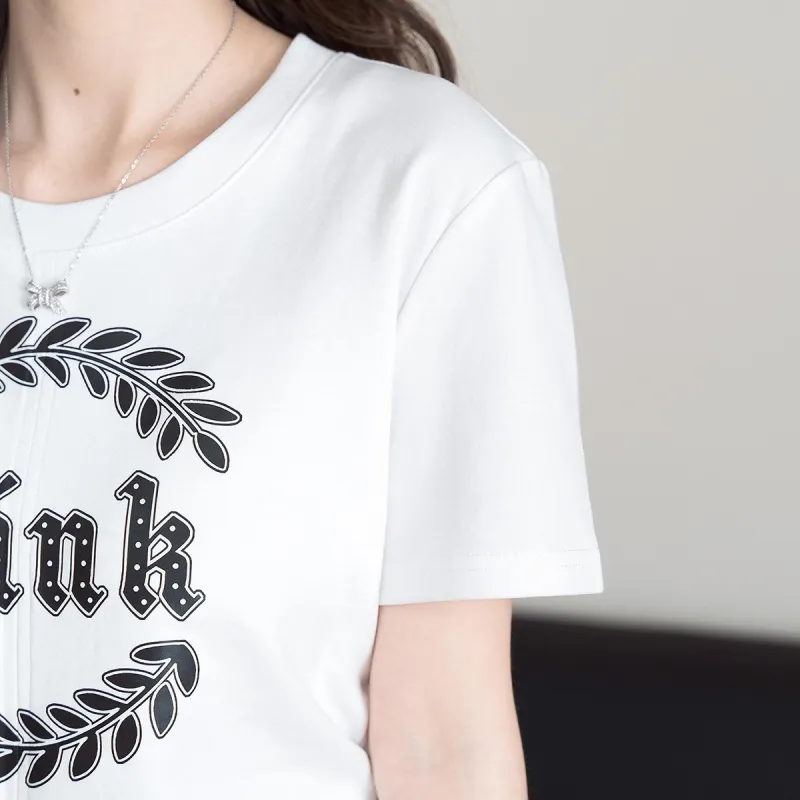 FAWENXIANGZI Set in Sleeve T Shirt Women's-1