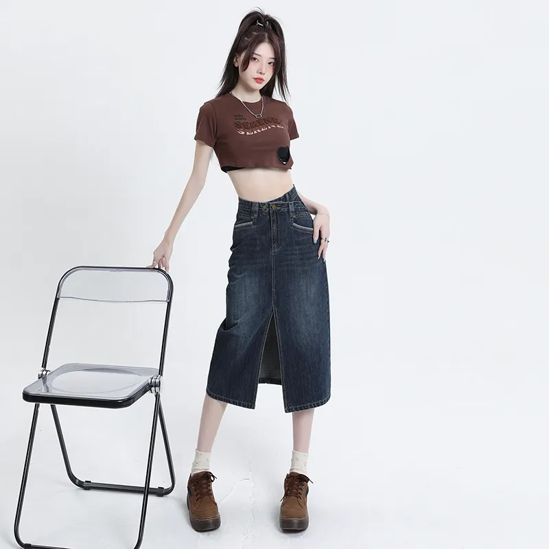 YINLEI Denim Long Skirt Women's-4