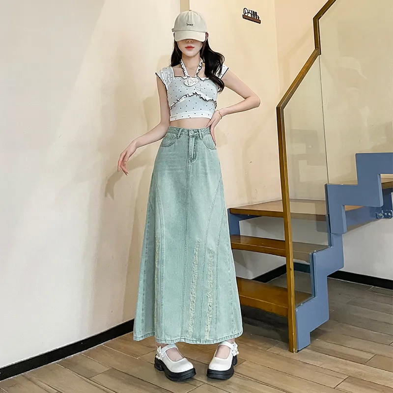 YINLEI Denim Long Skirt Women's-1