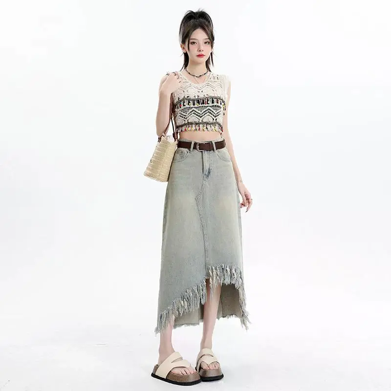 YINLEI Denim Long Skirt Women's-1