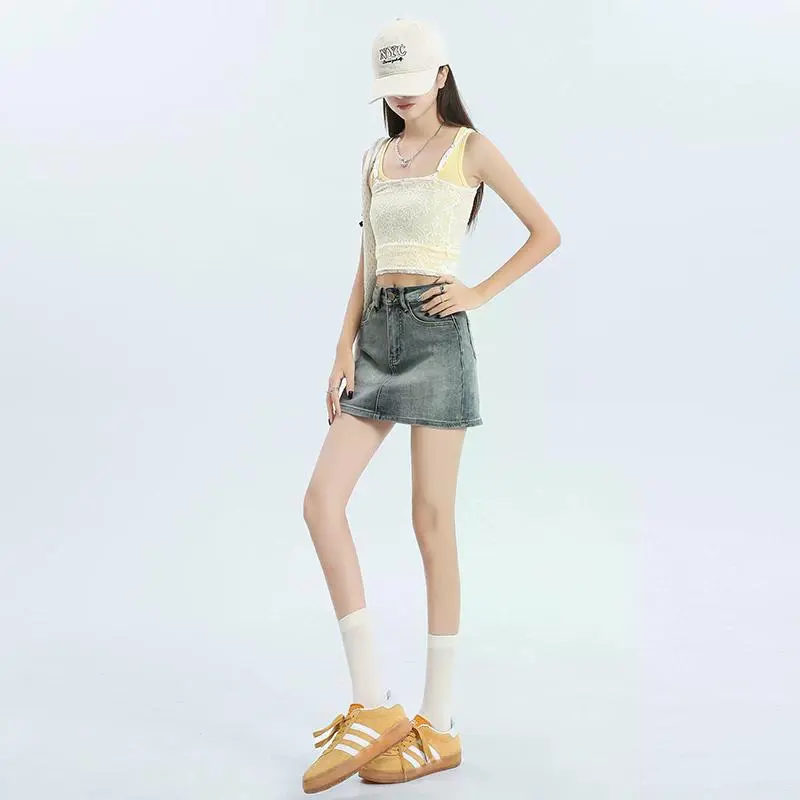 YINLEI Denim Short Skirts Women's-5