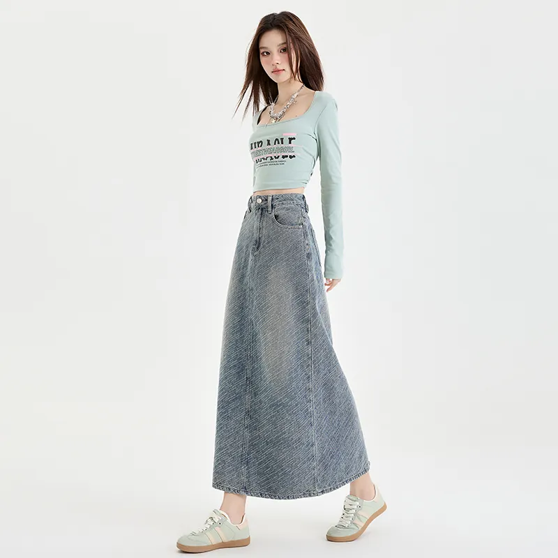 YINLEI Denim Long Skirt Women's-1