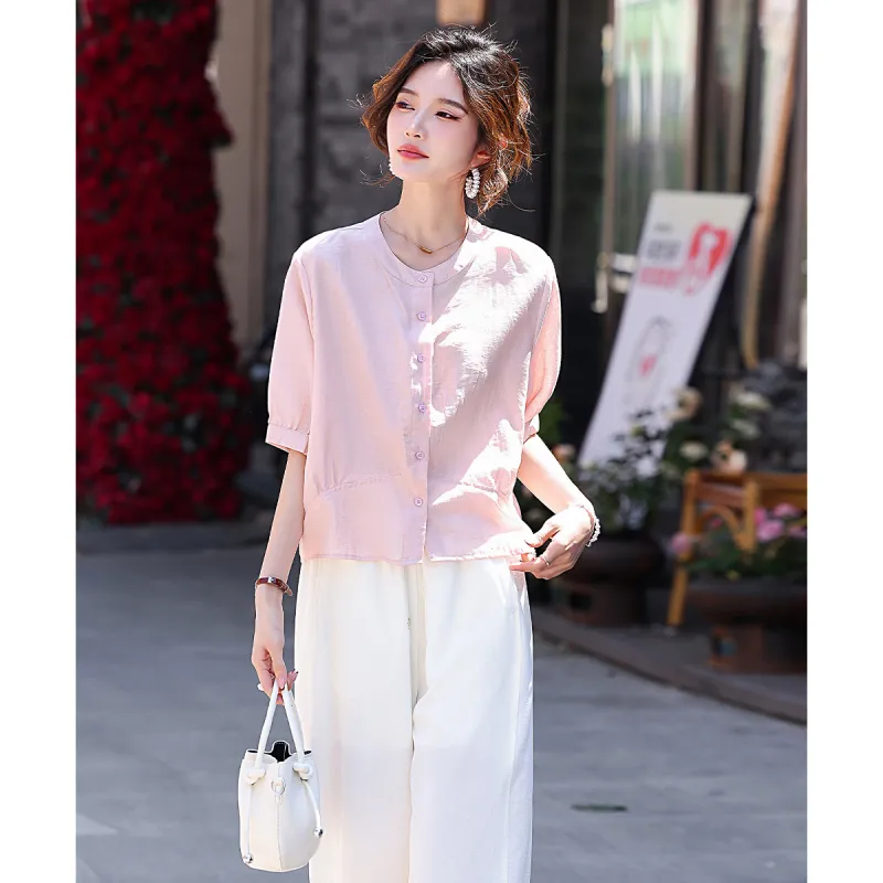ZHUSHIFANGYUAN Shirts Women's Pink-3
