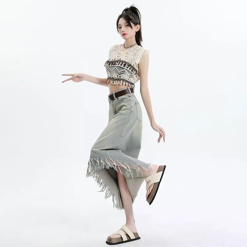 YINLEI Denim Long Skirt Women's-3