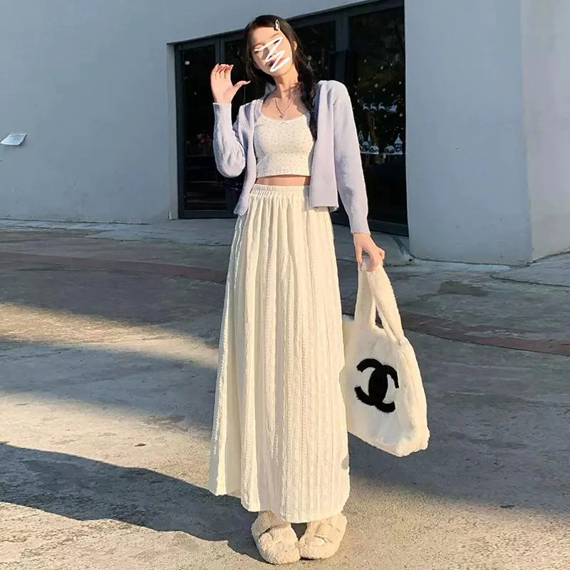 YINLEI Knit Long Skirts Women's Apricot-2