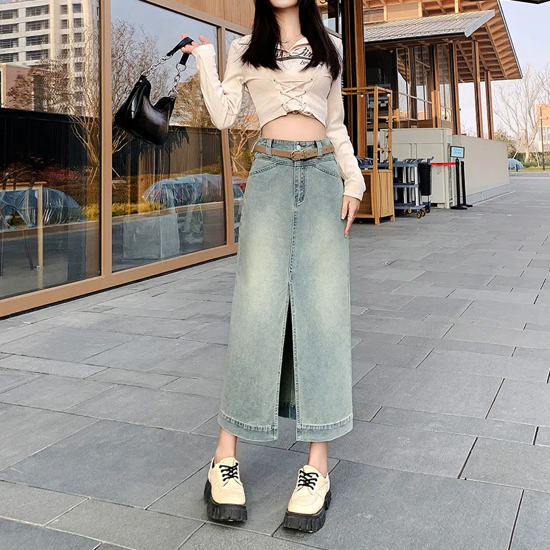 YINLEI Denim Long Skirt Women's-3