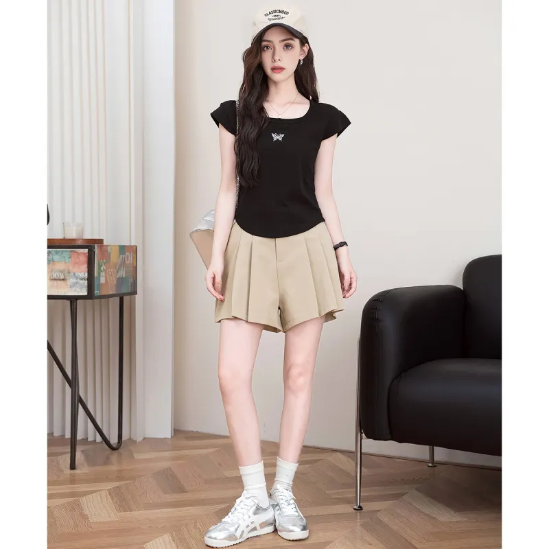 FAWENXIANGZI Crop Tops Women's Black-3