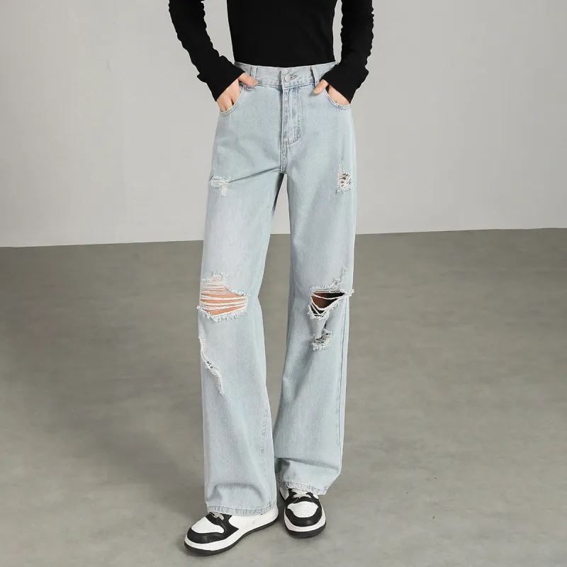 FAWENXIANGZI Jeans Women's Light Blue-6