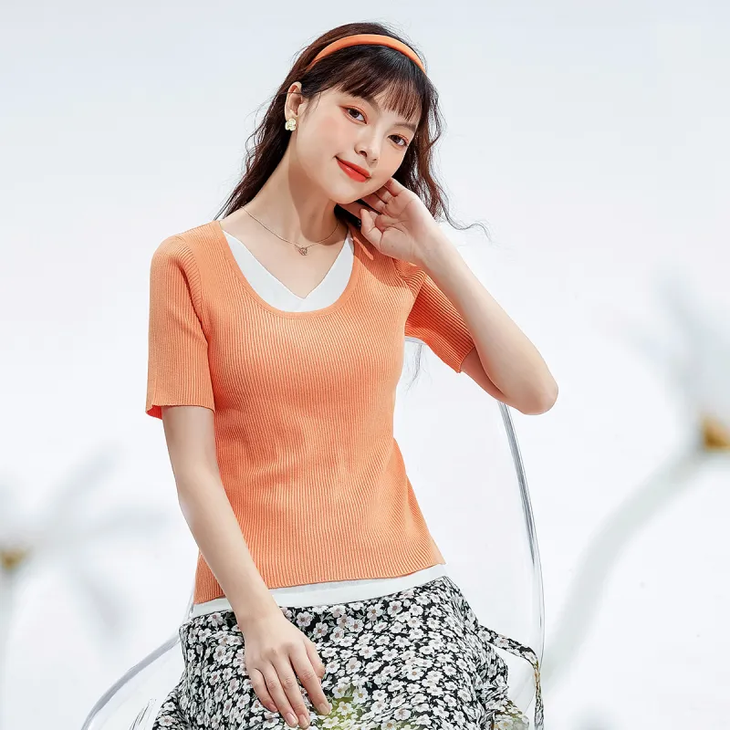 FAWENXIANGZI T Shirts Women's Orange-7