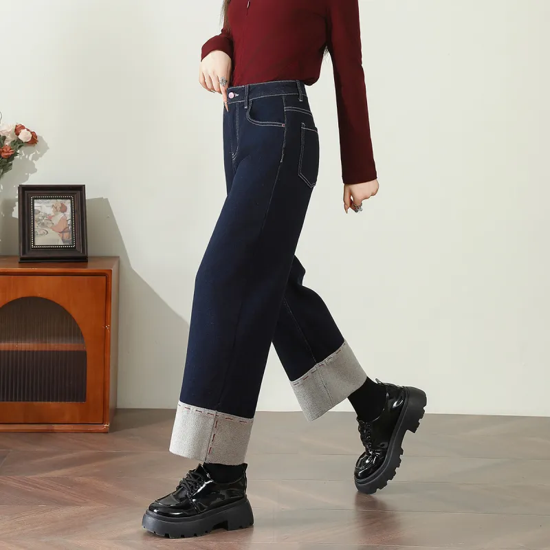 FAWENXIANGZI Jeans Women's Dark Blue-4