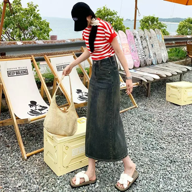 YINLEI Denim Long Skirt Women's-4