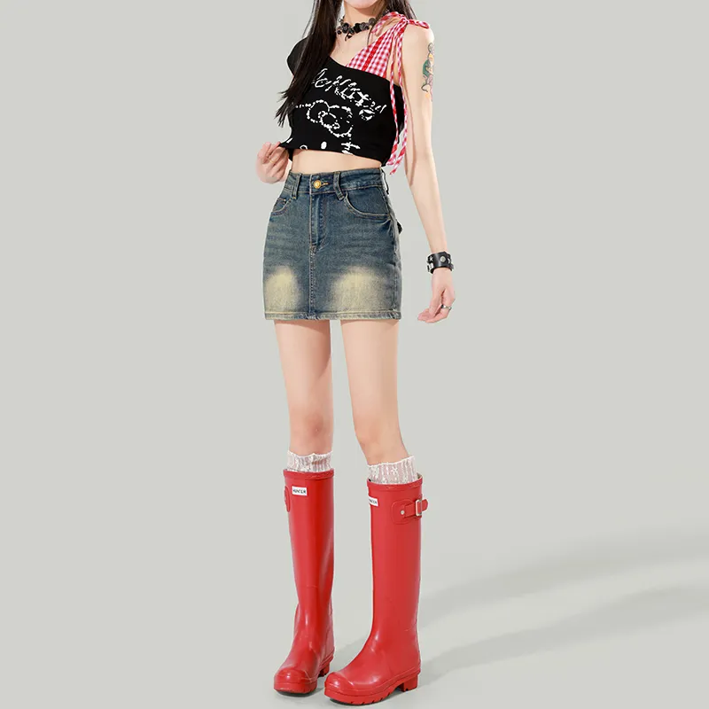 YINLEI Denim Short Skirts Women's-2