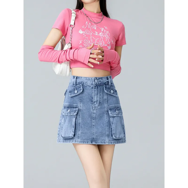 YINLEI Denim Short Skirts Women's-5