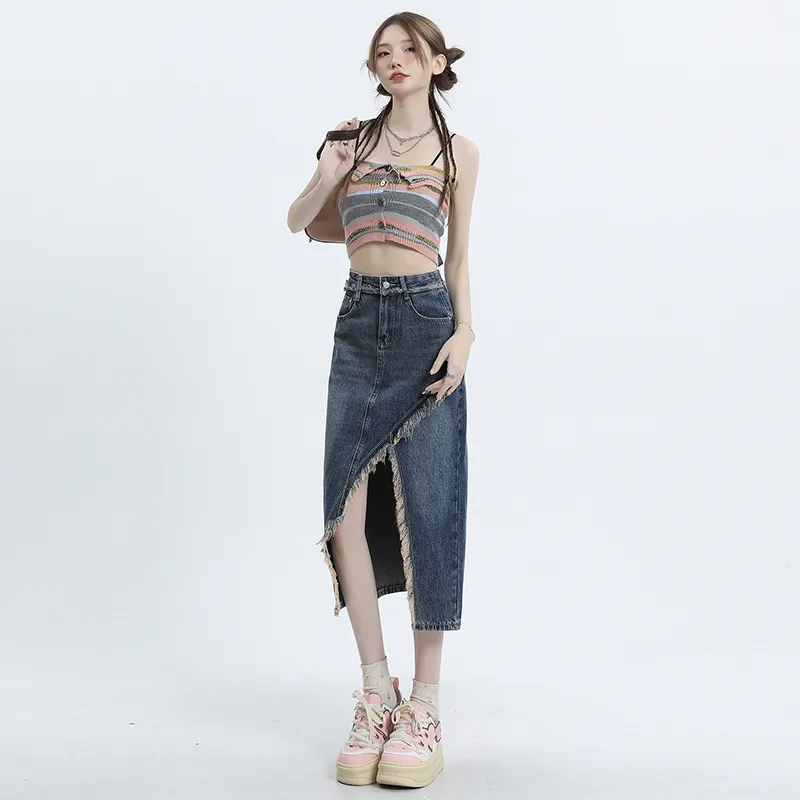YINLEI Denim Long Skirt Women's-2