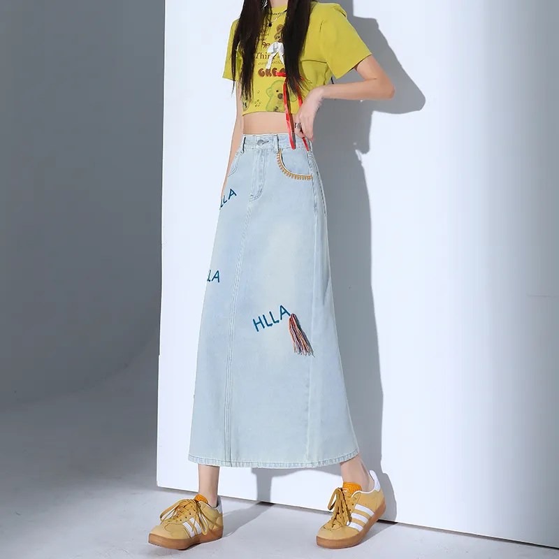 YINLEI Denim Long Skirt Women's-1