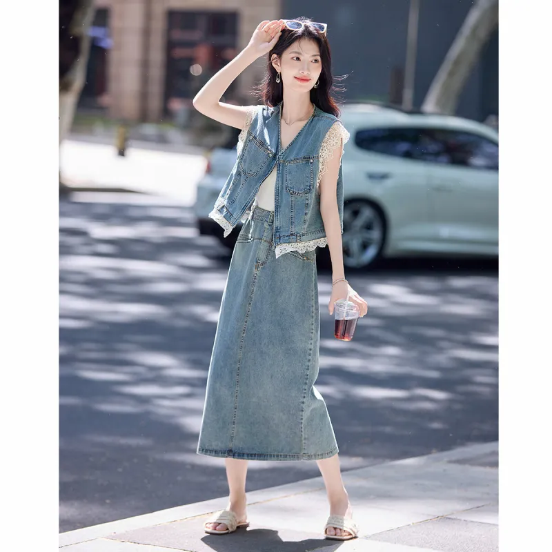 Still quiet Two Piece Skirt Sets Women's Blue-1