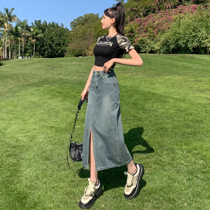 YINLEI Denim Long Skirt Women's-4