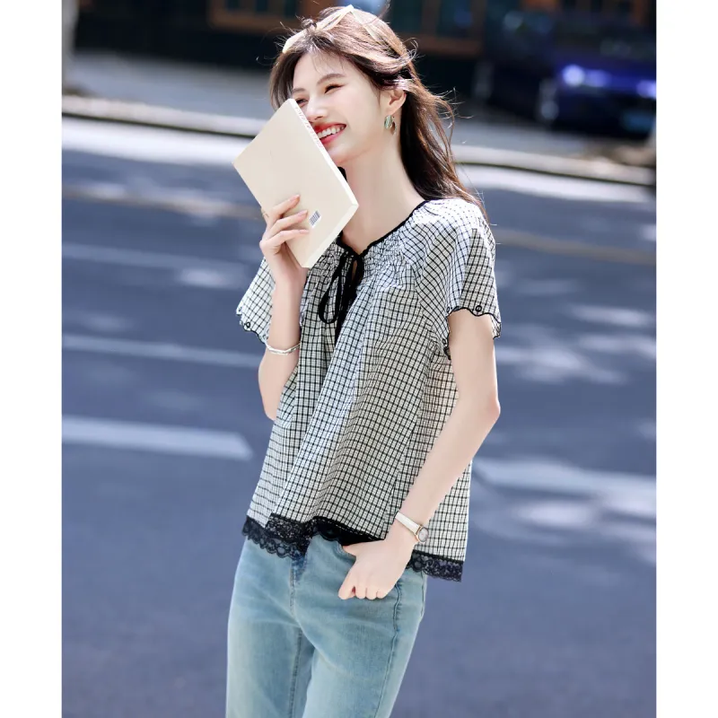 Still quiet Shirts Women's Black Plaid-1