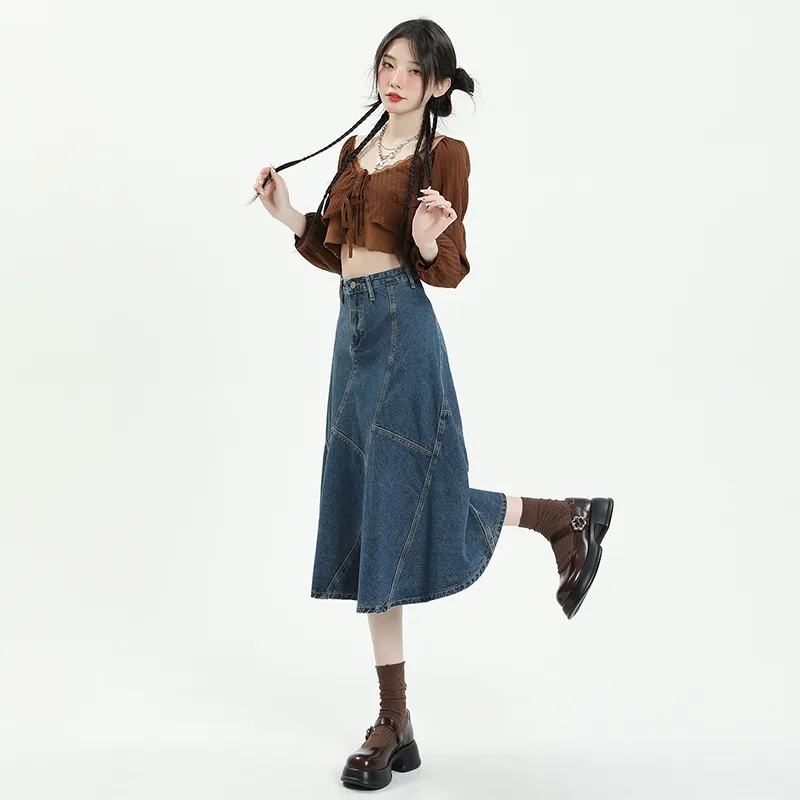 YINLEI Denim Long Skirt Women's-2
