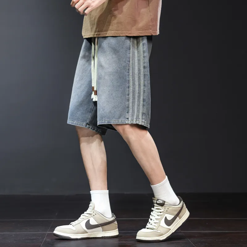 Tonlion Denim Shorts Men Light Denim Blue-3