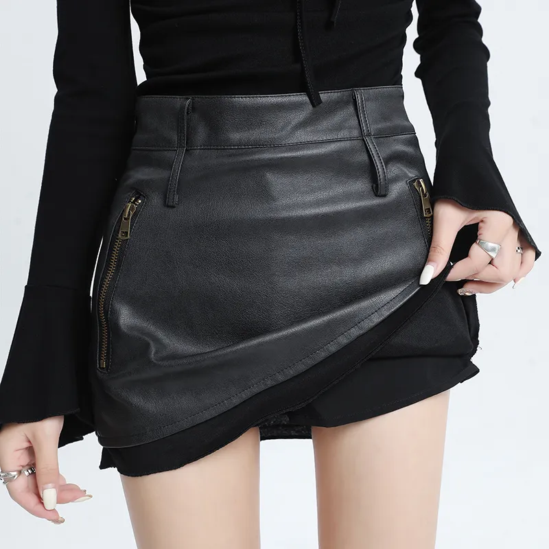 YINLEI Leather Short Skirts Women's-5