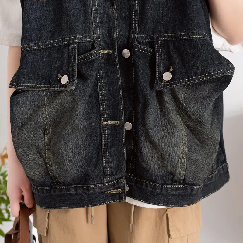 FAWENXIANGZI Vests Women's Blue Black-6