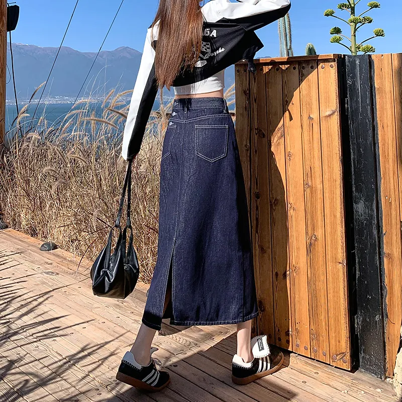 YINLEI Denim Long Skirt Women's-5
