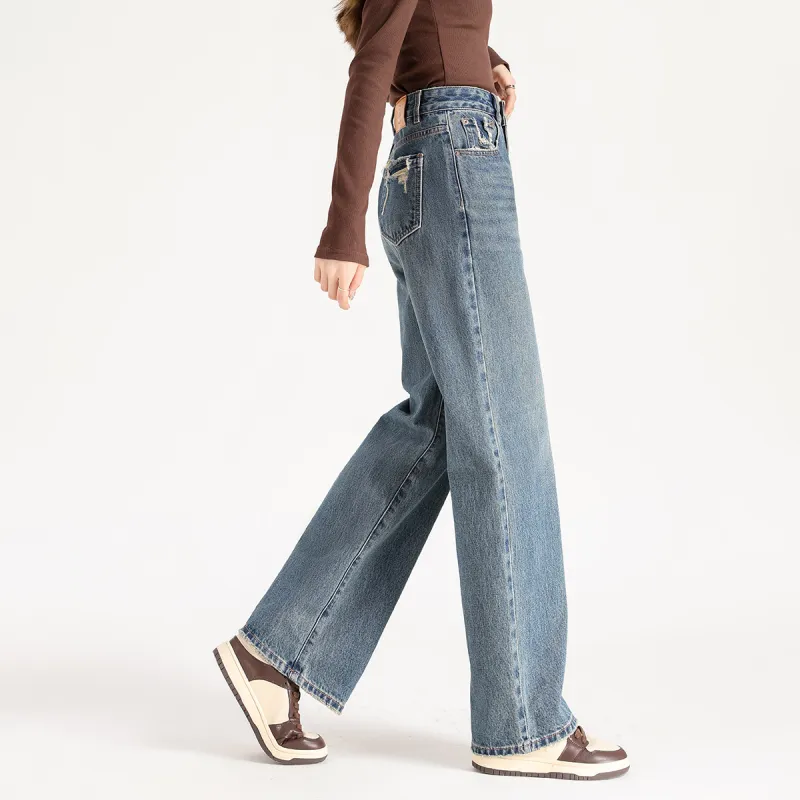 FAWENXIANGZI Jeans Women's Vintage Blue-9