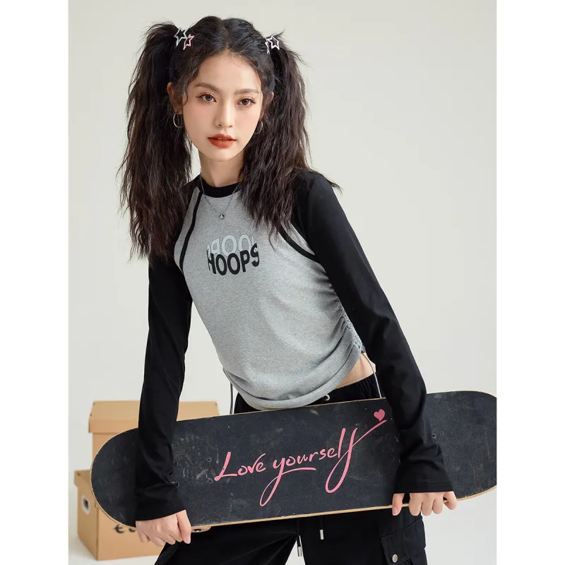 FAWENXIANGZI Crop Tops Women's Gray-4