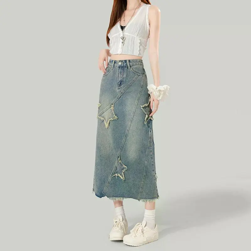 YINLEI Denim Long Skirt Women's-3