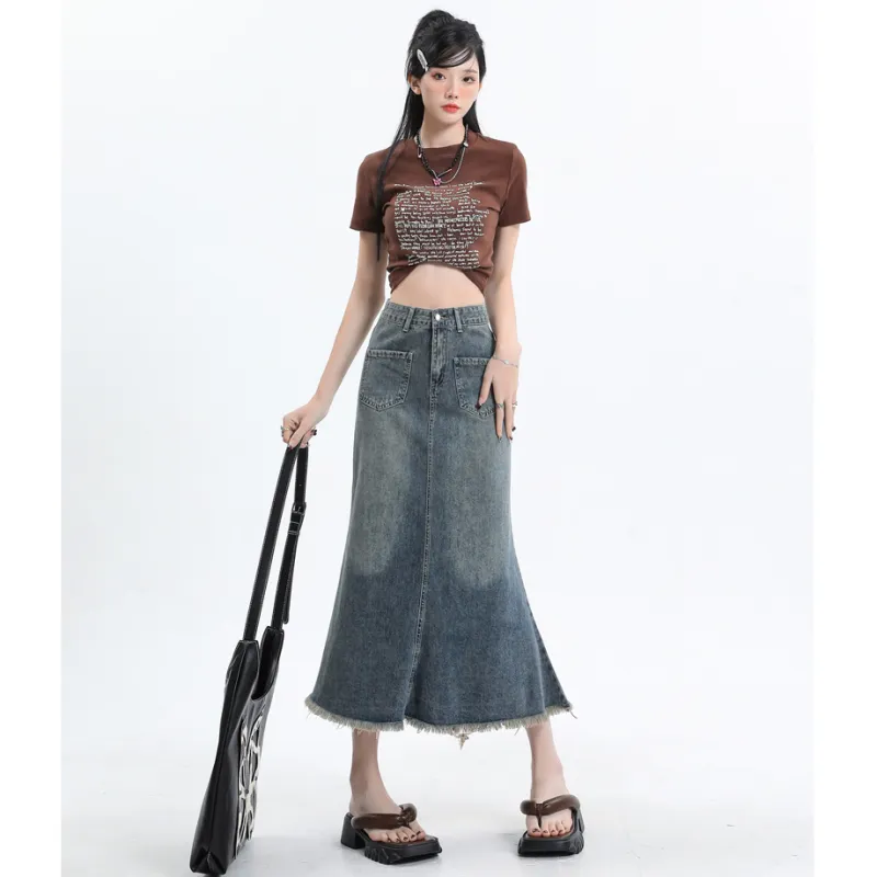 YINLEI Denim Long Skirt Women's-3