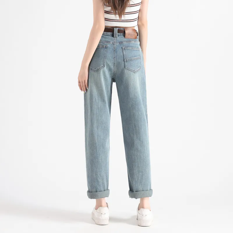 FAWENXIANGZI Jeans Women's Vintage Blue-10