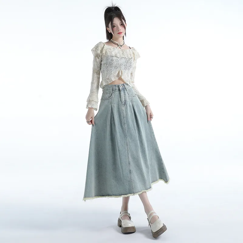 YINLEI Denim Long Skirt Women's-3