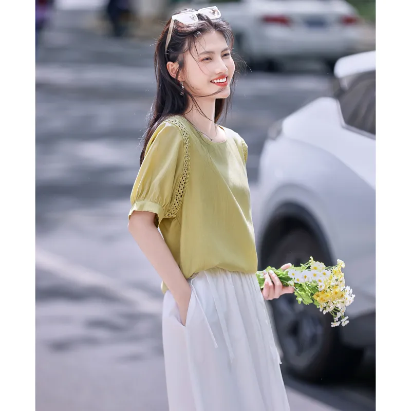 Still quiet Shirts Women's Yellow Green-2