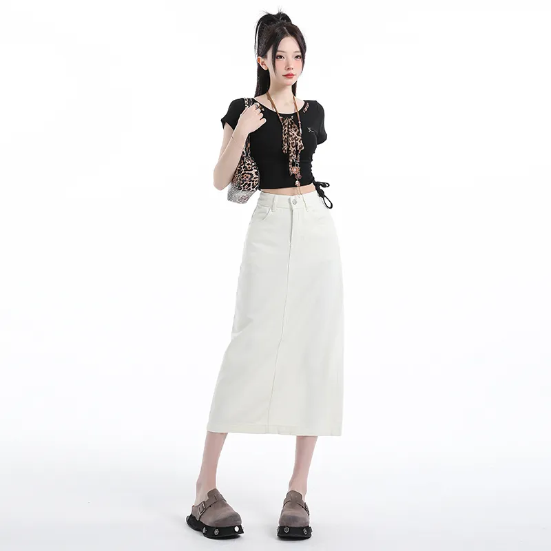 YINLEI Denim Long Skirt Women's-3
